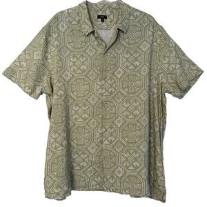 Men’s Express Shirt Linen Print Short Sleeve Size XL Green Casual Vacay